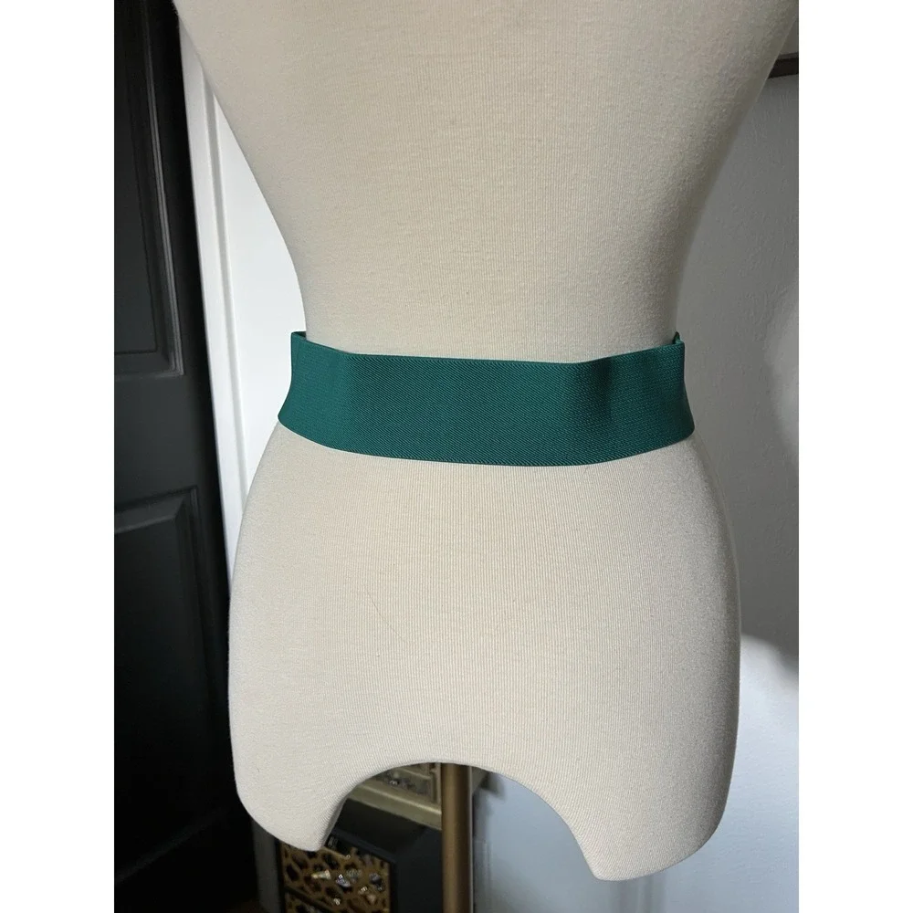 Vintage 80s Stretch wide elastic Belt Enamel Buckle Teal Pink‎ Statement Medium